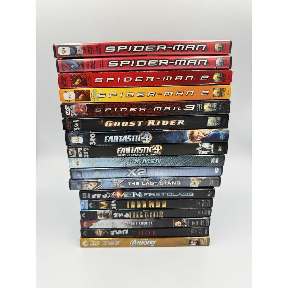 Marvel DVD Blu-ray Lot 15 Movies Spider-Man X-Men Iron Man Avengers - 17 total